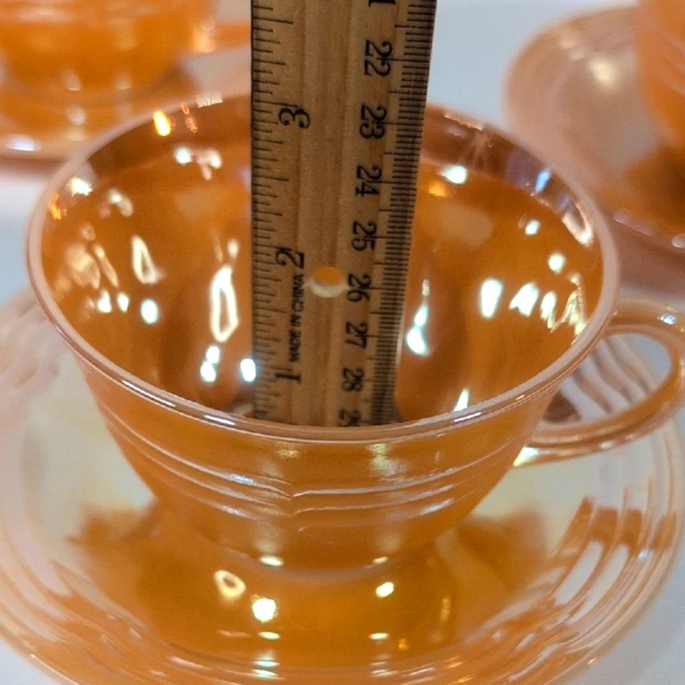 Fire King Set of Three Lustre Teacups with Saucers Vintage
